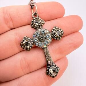 MARIANA Spirit of Design Silver Cross Necklace With Swarovski Crystals 15"